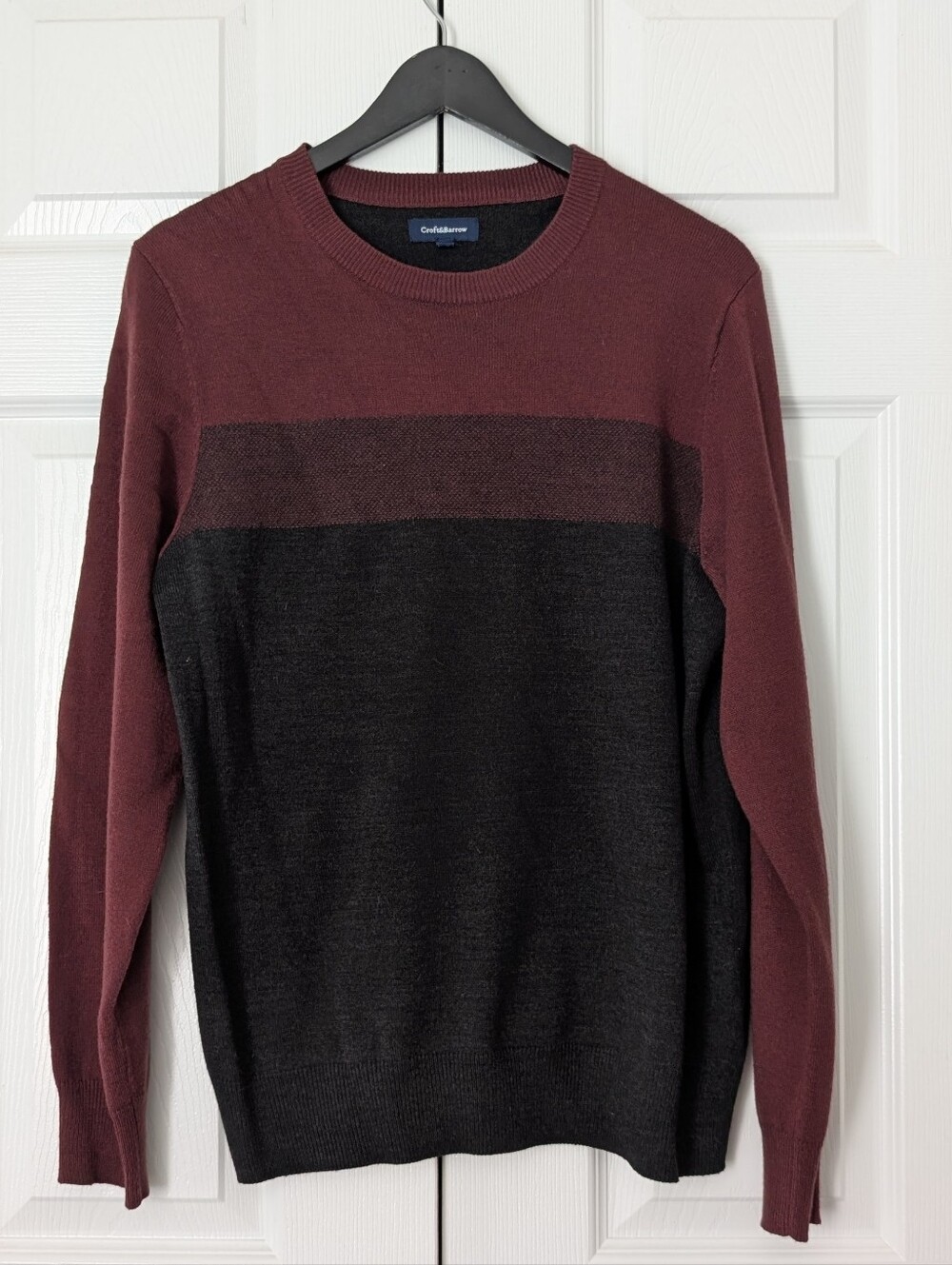 croft & barrow Men's Two-Tone Crewneck Sweater in Burgundy and Charcoal